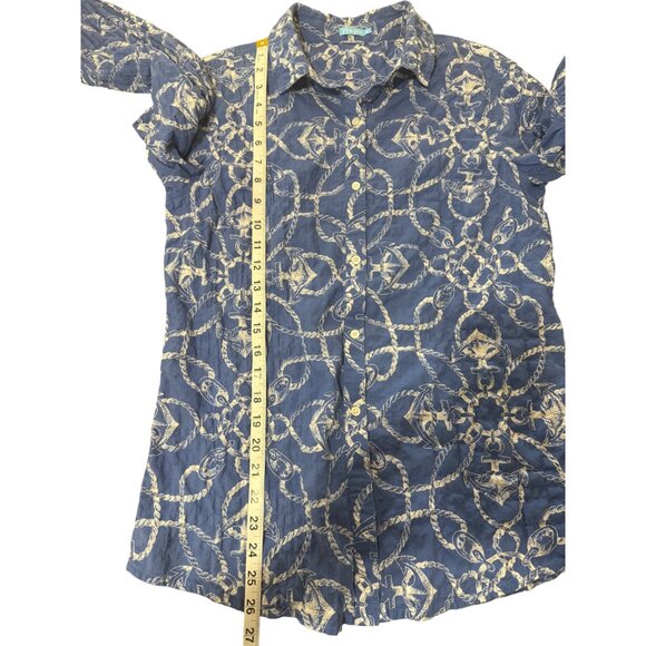J. McLaughlin Womens Button-Up Top Cotton Blue White Nautical Print Shirt Size S - Picture 6 of 8